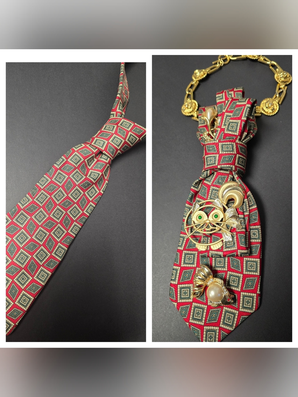 Boston Traders Red, Gold, and Green Patterned Tie (Jewelry Not Included)
